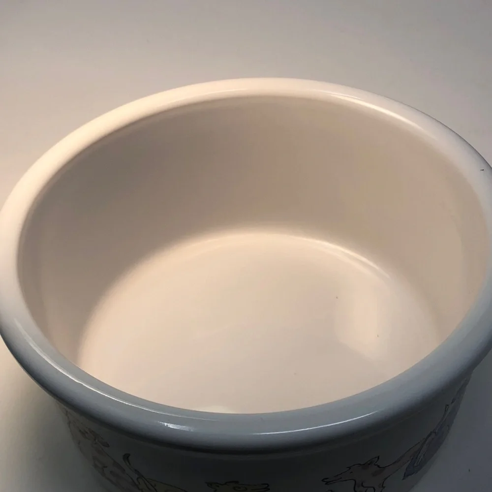 White Ceramic large Dog Bowl with Colorful Dog Design beautiful colors